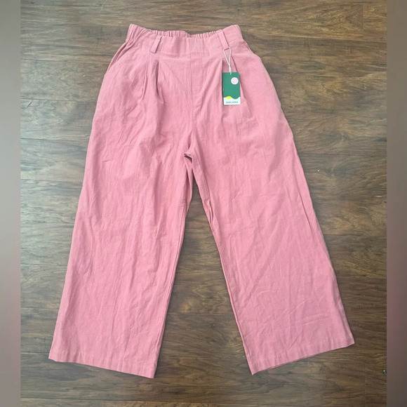 Halara Wide Leg Casual Cotton Pants Pleats High Waist Comfy Relaxed NWT Med - Picture 1 of 11